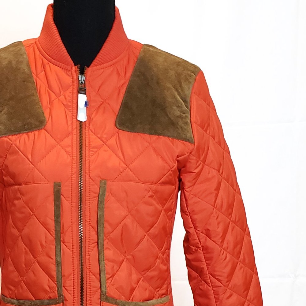 Ralph Lauren Orange Quilted Sport Coat Leather Accents Size Medium